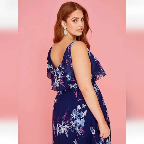 Lane Bryant Printed Split Flutter Sleeve Floral Print Midi Dress Size 26 - Picture 4 of 10